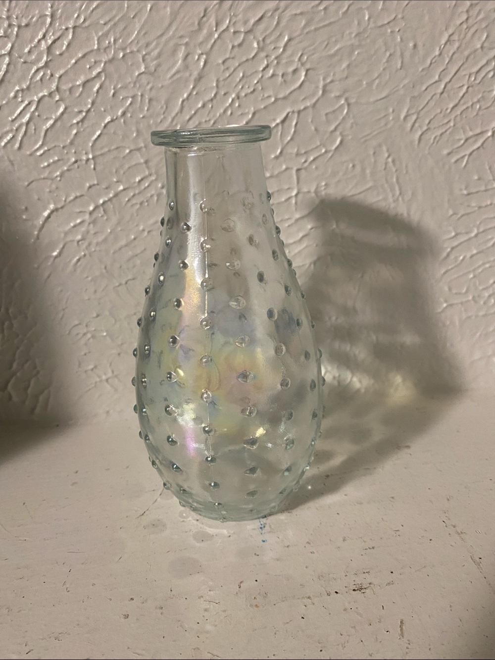 Vintage Style Iridescent Clear Glass Hobnail Vase.